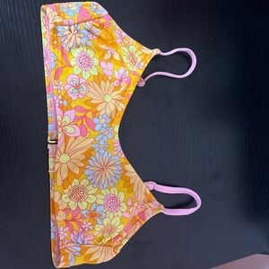 Floral Bikini Top with Pink Straps